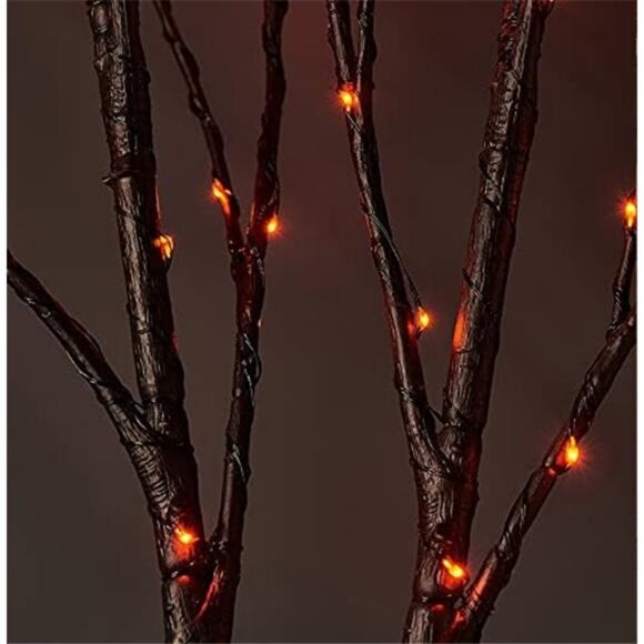 Halloween Tree Branch Lights 32IN 100 Orange LED, Lighted Black Twig Branches - Picture 3 of 7
